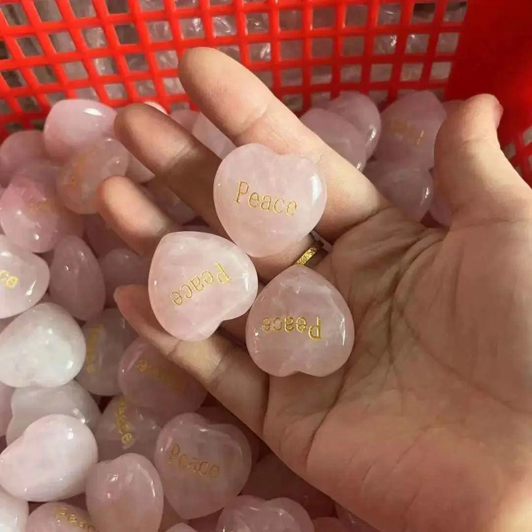 Rose Quartz Heart with Engraved Word – A Beautiful Message of Love - Serenity Factory