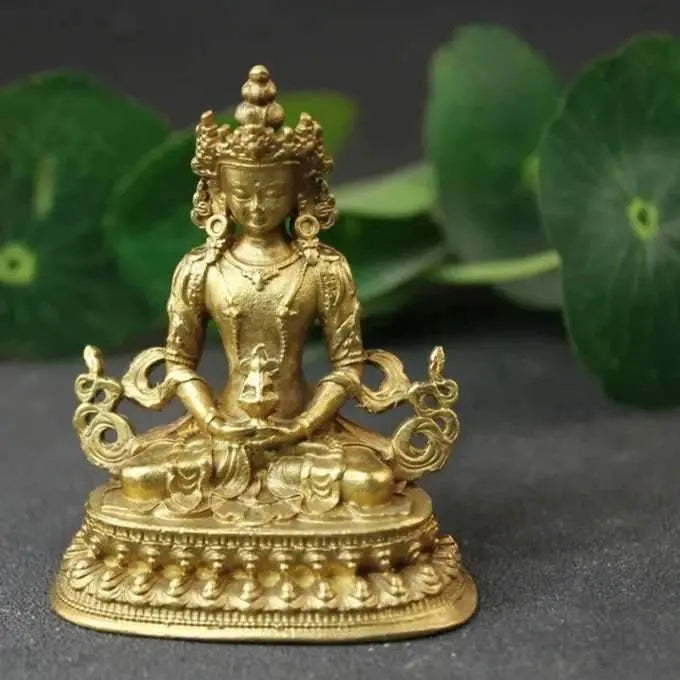 Small Antique Copper Amitayus Buddha Statue - Serenity Factory