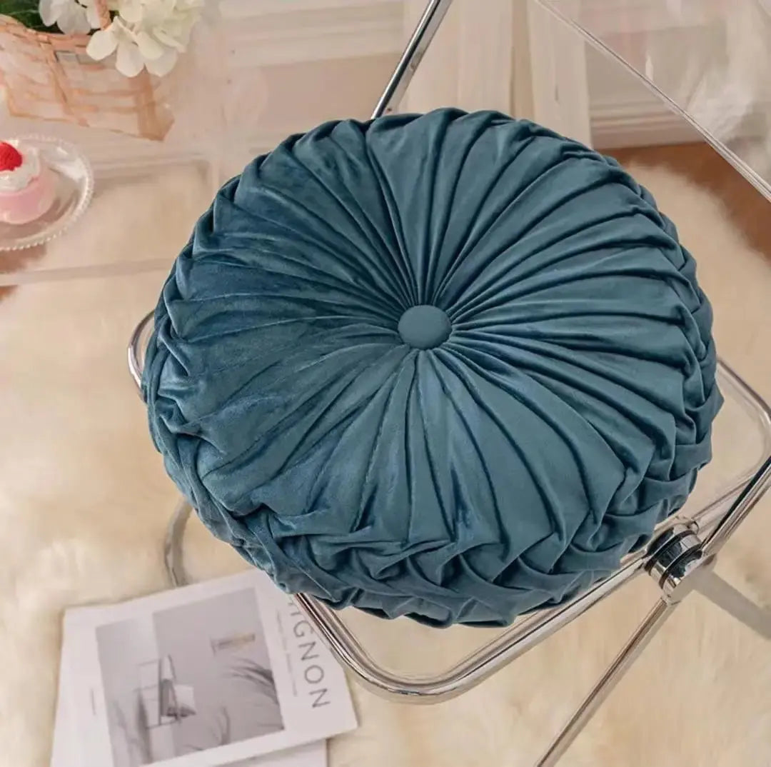 Velvet Pumpkin Pleated Floor Cushion – Cozy Round Accent Pillow - Serenity Factory US
