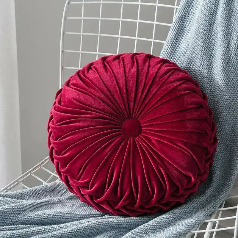 Velvet Pumpkin Pleated Floor Cushion – Cozy Round Accent Pillow - Serenity Factory US