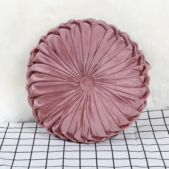 Velvet Pumpkin Pleated Floor Cushion – Cozy Round Accent Pillow - Serenity Factory US