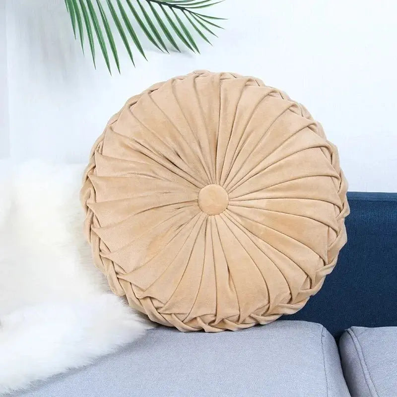 Velvet Pumpkin Pleated Floor Cushion – Cozy Round Accent Pillow - Serenity Factory US