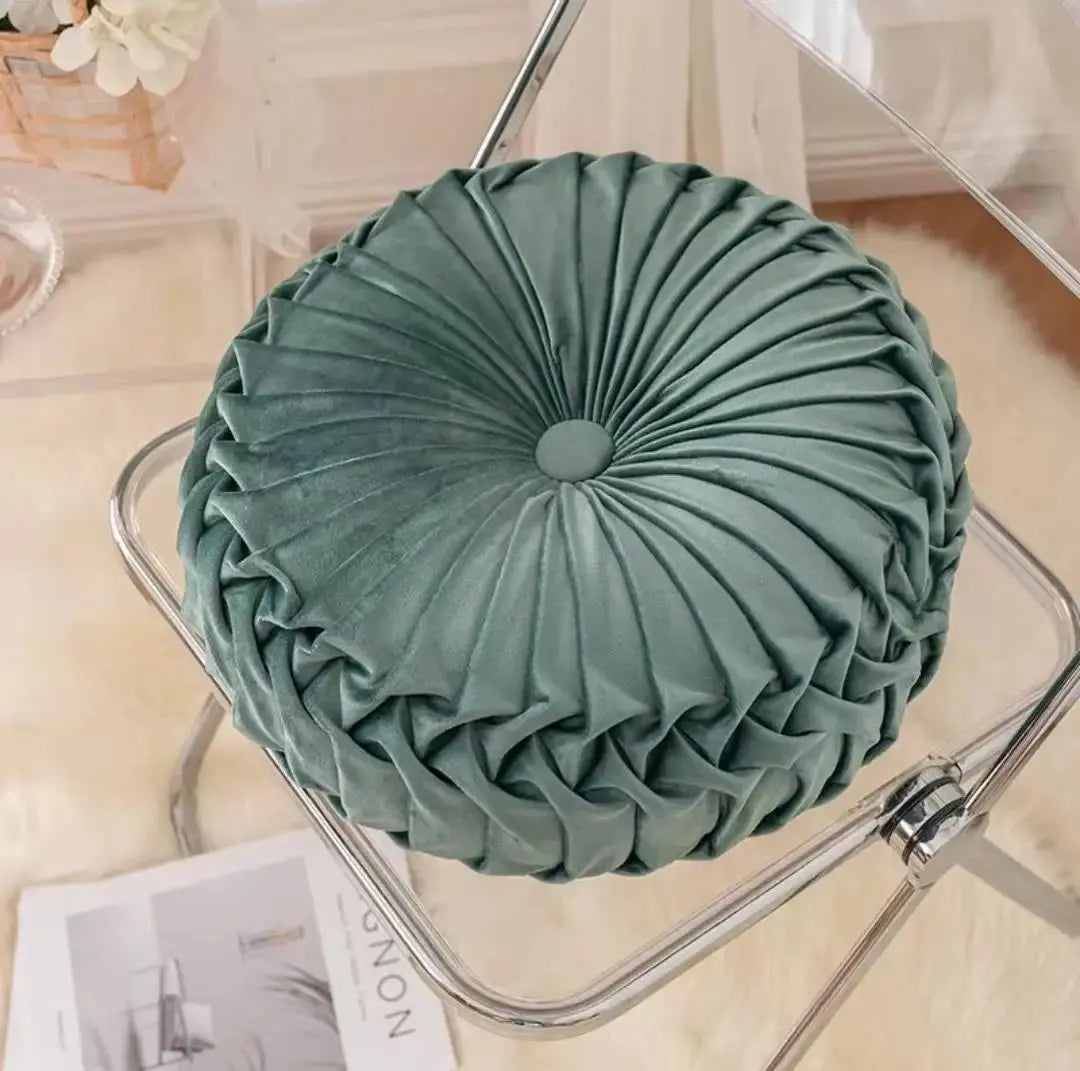 Velvet Pumpkin Pleated Floor Cushion – Cozy Round Accent Pillow - Serenity Factory US