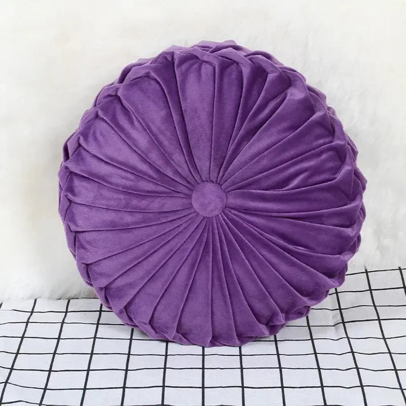 Velvet Pumpkin Pleated Floor Cushion – Cozy Round Accent Pillow - Serenity Factory US