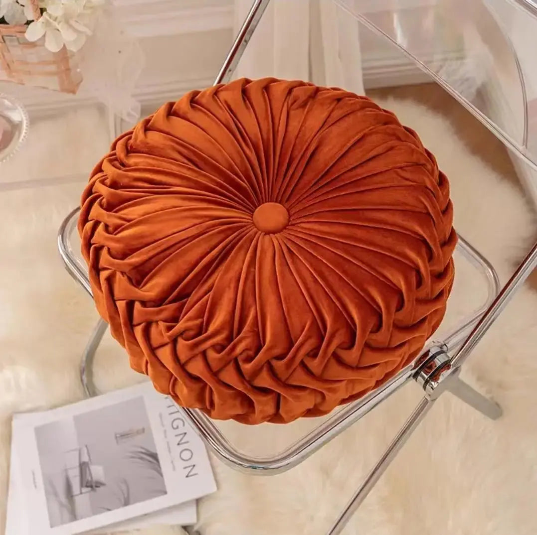 Velvet Pumpkin Pleated Floor Cushion – Cozy Round Accent Pillow - Serenity Factory US
