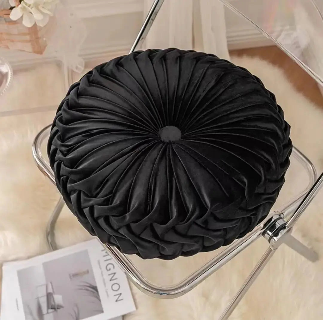 Velvet Pumpkin Pleated Floor Cushion – Cozy Round Accent Pillow - Serenity Factory US