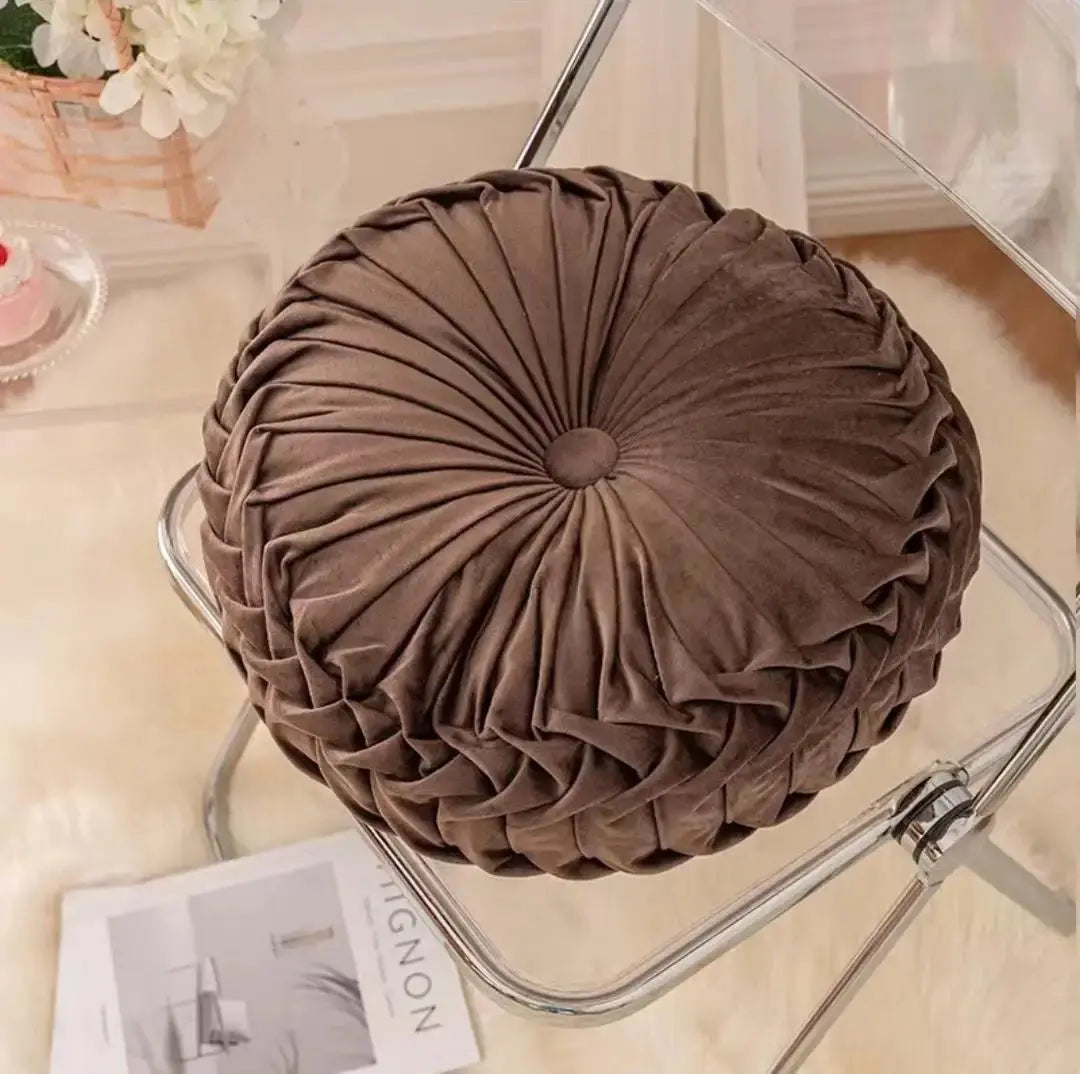 Velvet Pumpkin Pleated Floor Cushion – Cozy Round Accent Pillow - Serenity Factory US