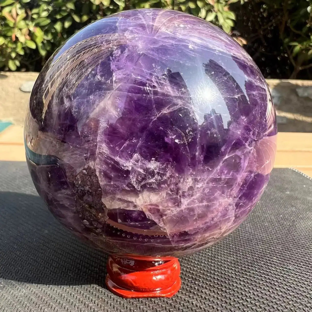Chevron Amethyst Sphere – 3.35" Calming the Mind Stone - Serenity Factory