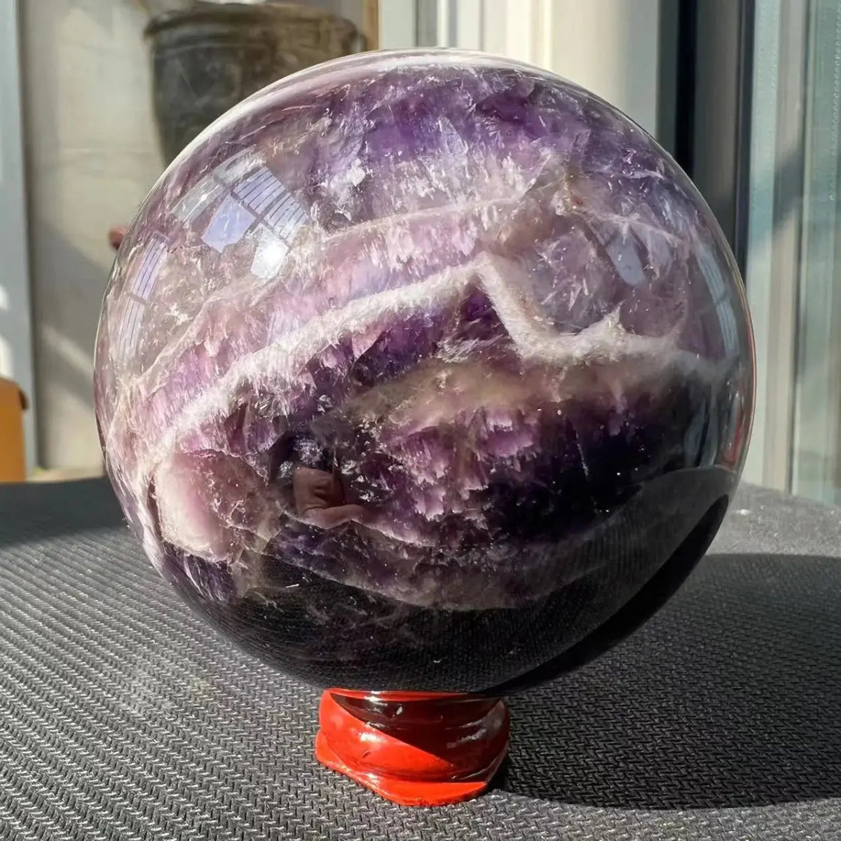 Chevron Amethyst Sphere – 3.35" Calming the Mind Stone - Serenity Factory
