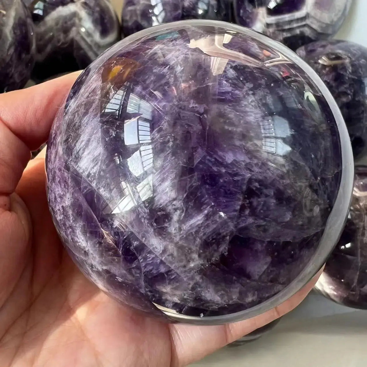 Chevron Amethyst Sphere – 3.35" Calming the Mind Stone - Serenity Factory