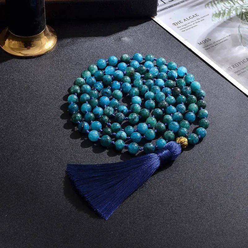 Mala Blue Apatite, 108 Hand - Knotted with Bracelet Set. - Serenity Factory