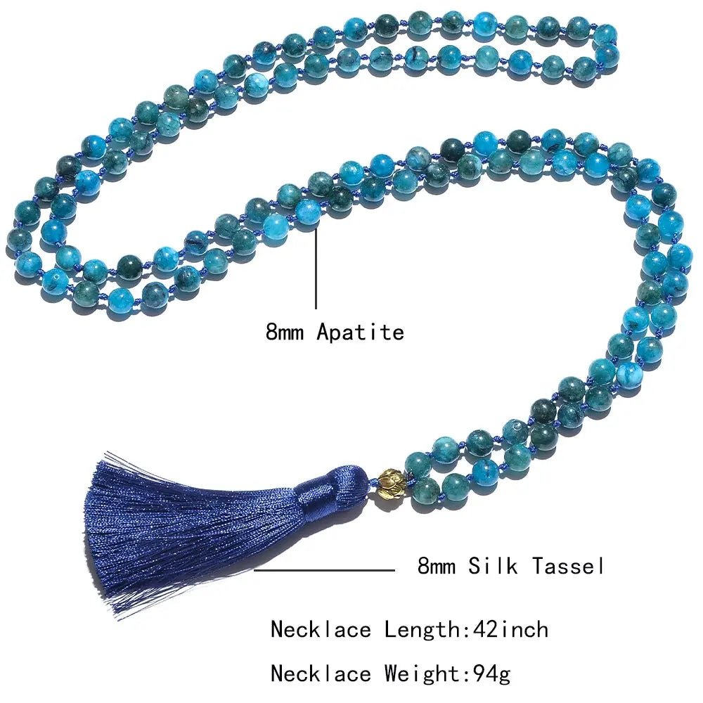 Mala Blue Apatite, 108 Hand - Knotted with Bracelet Set. - Serenity Factory
