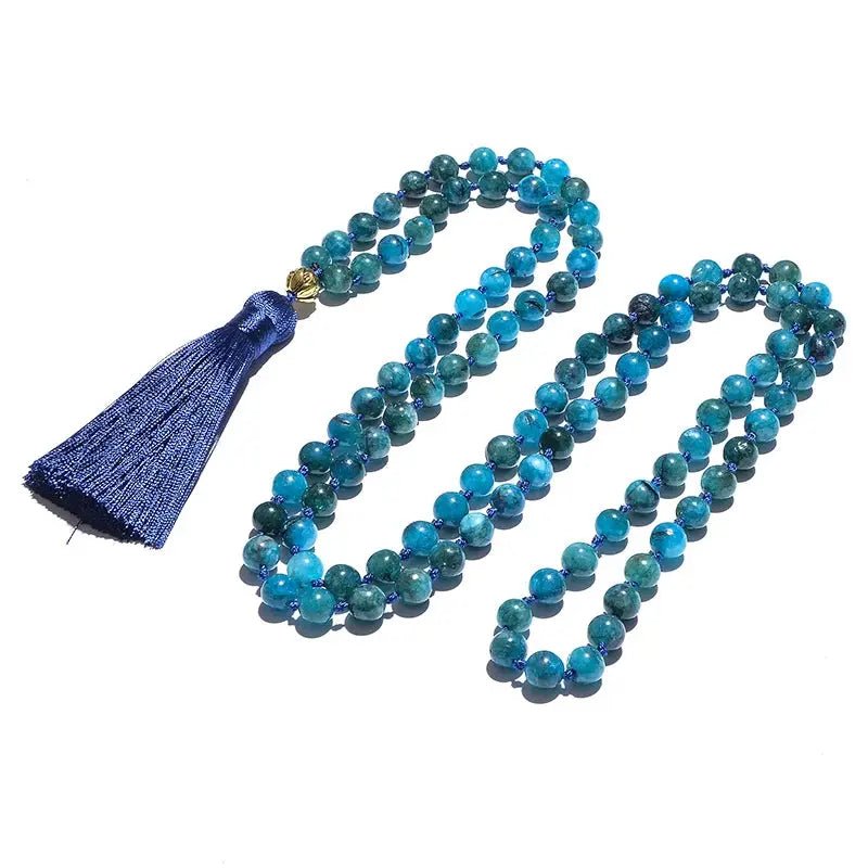 Mala Blue Apatite, 108 Hand - Knotted with Bracelet Set. - Serenity Factory