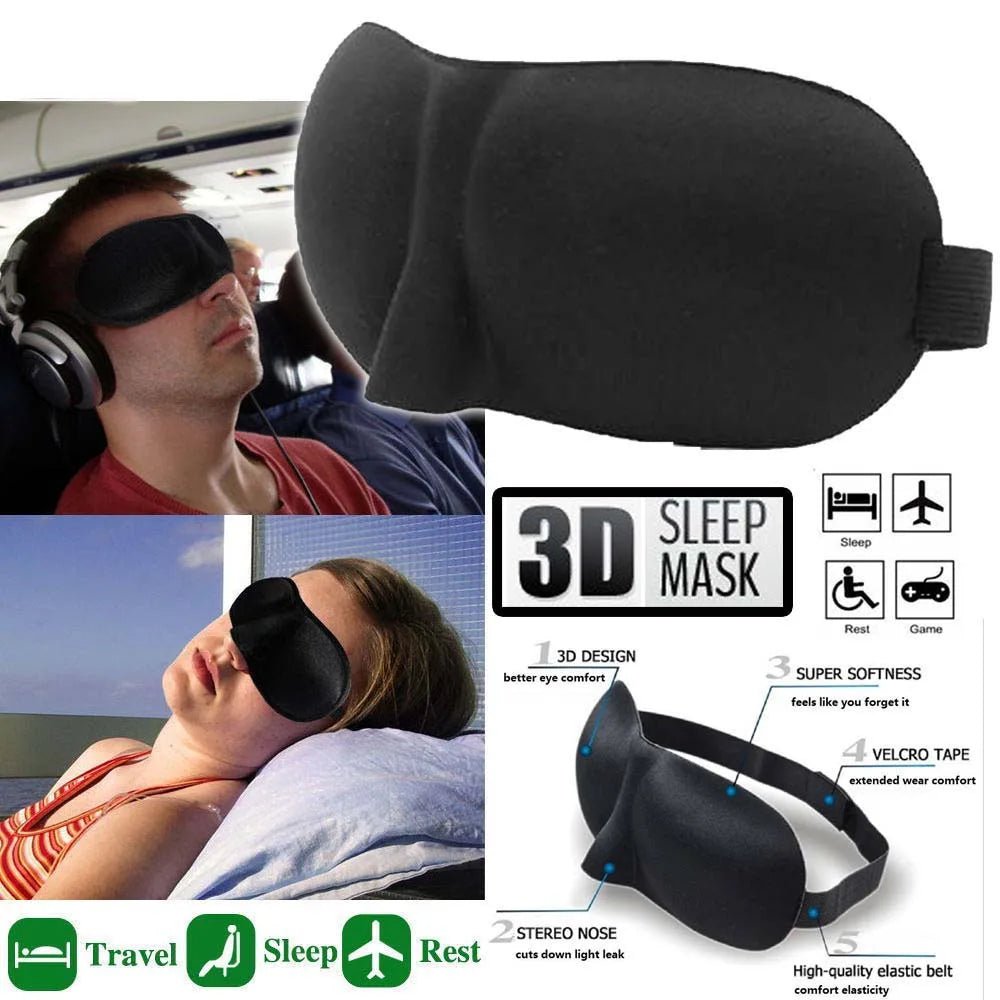 3D Sleep Mask – Black, Adjustable, Light - Blocking & Zero Eye Pressure - Serenity Factory