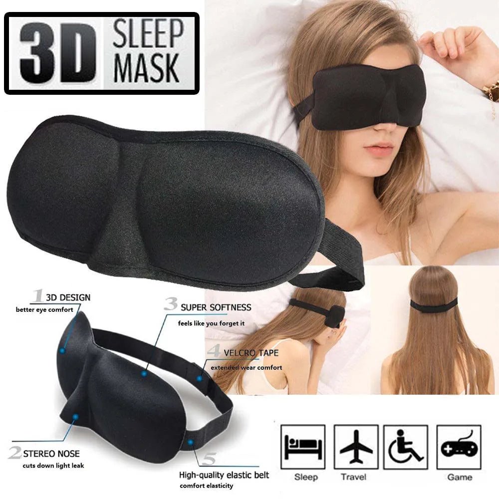 3D Sleep Mask – Black, Adjustable, Light - Blocking & Zero Eye Pressure - Serenity Factory