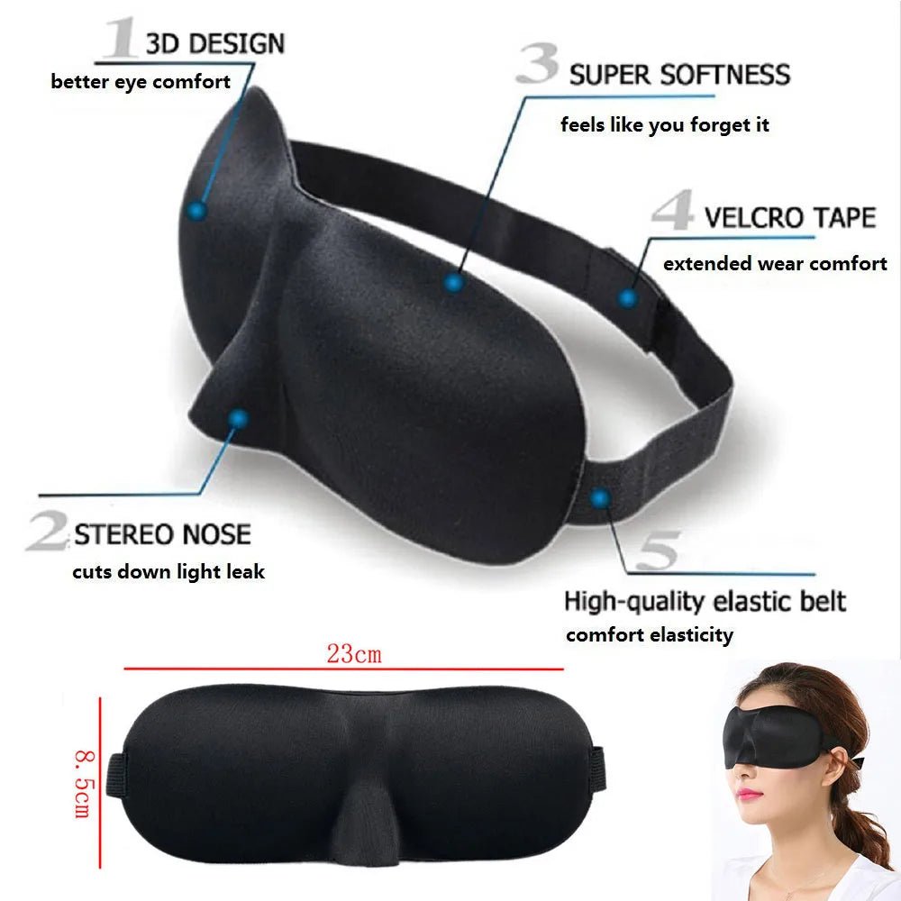 3D Sleep Mask – Black, Adjustable, Light - Blocking & Zero Eye Pressure - Serenity Factory