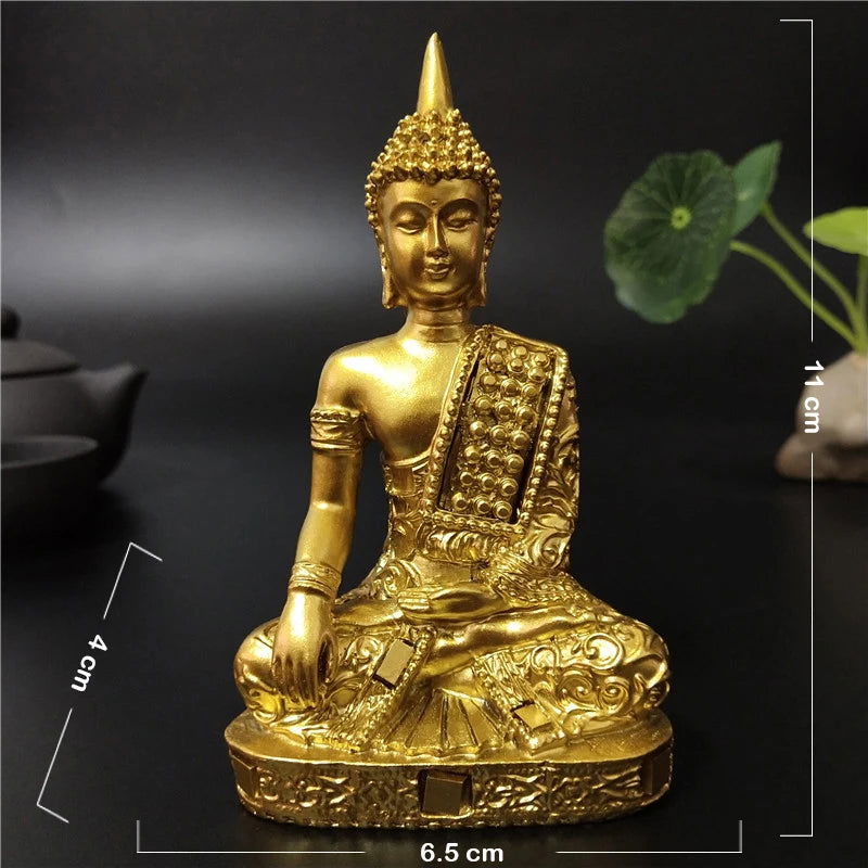 Seated Thai Buddha Statue in Gold Finish, 10 cm tall, intricate detailing, spiritual decor.