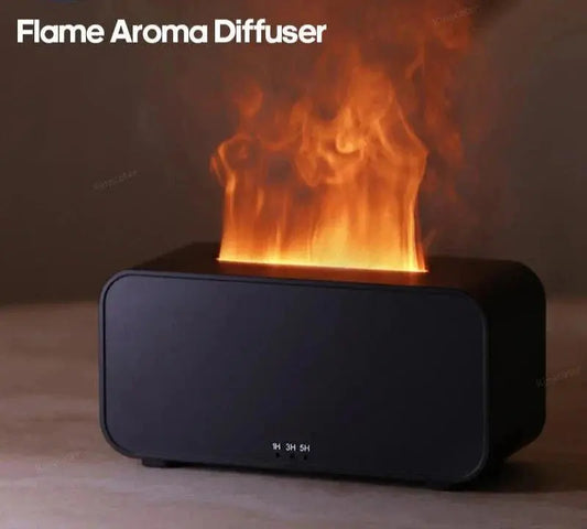 7-Color Flame Diffuser with ambient light and mist in a sleek black design.