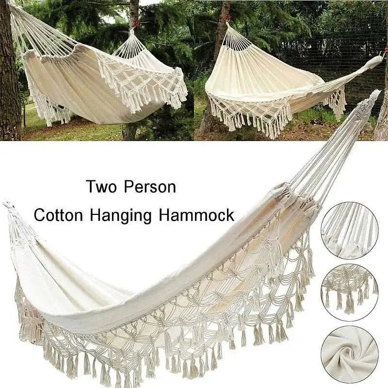 Double Boho Hammock - Large Brazilian Macrame Fringe - 286x140cm - Serenity Factory