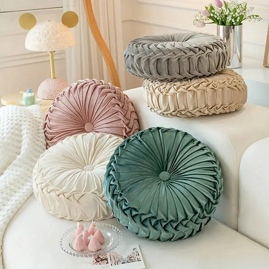 Velvet Pumpkin Floor Cushion – Soft Round Meditation & Décor - Serenity Factory US