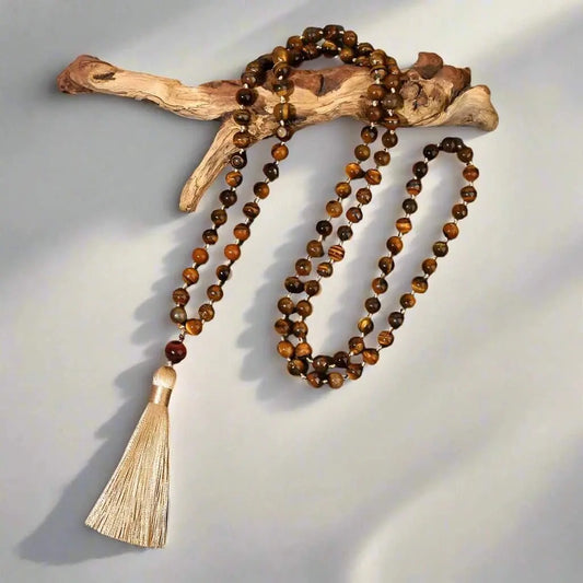 Natural Tiger Eye Bead Knotted Mala - Serenity Factory - Serenity Factory