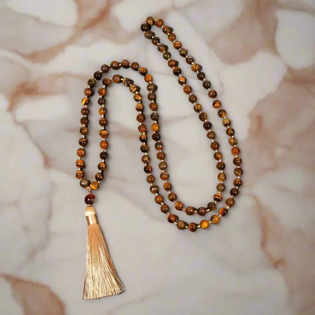 Natural Tiger Eye Bead Knotted Mala - Serenity Factory - Serenity Factory