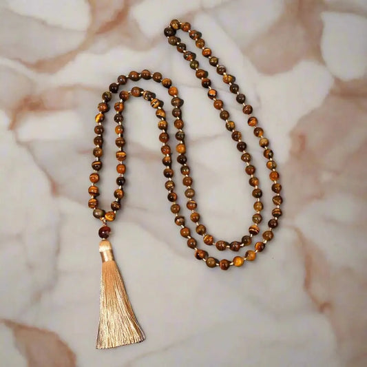Natural Tiger Eye Bead Knotted Mala - Serenity Factory - Serenity Factory