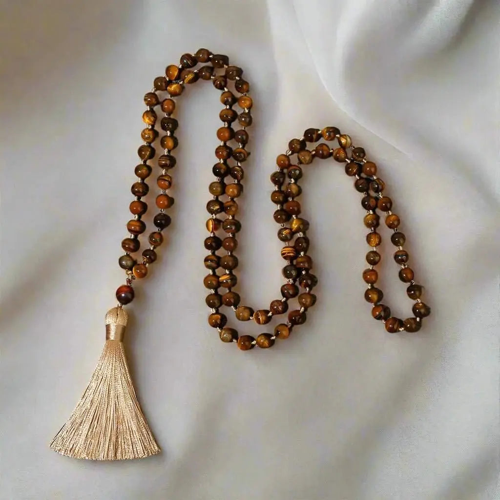 Natural Tiger Eye Bead Knotted Mala - Serenity Factory - Serenity Factory