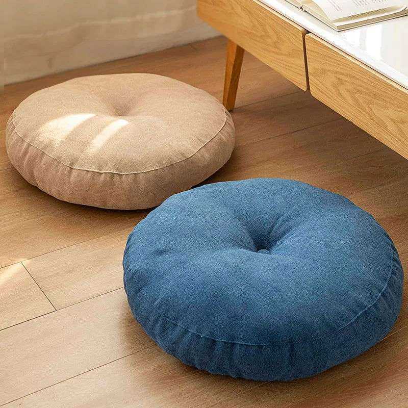 Handcrafted round seat cushion for meditation, cozy and stylish design, available in three sizes, perfect for relaxation.