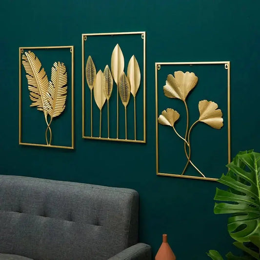 Metal Leaf Wall Hanging Decor – Golden Blue Iron Art - Serenity Factory US