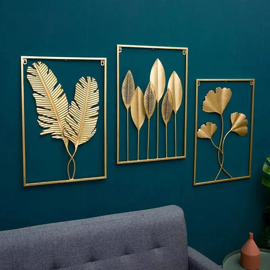 Metal Leaf Wall Hanging Decor – Golden Blue Iron Art - Serenity Factory US