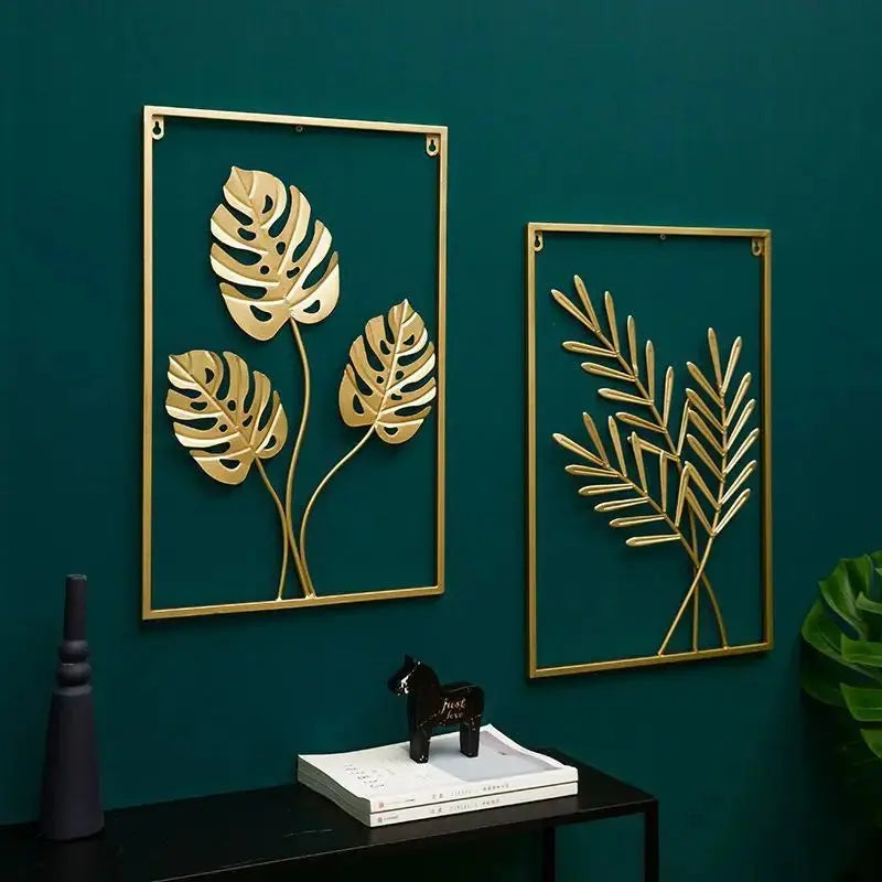 Metal Leaf Wall Hanging Decor – Golden Blue Iron Art - Serenity Factory US