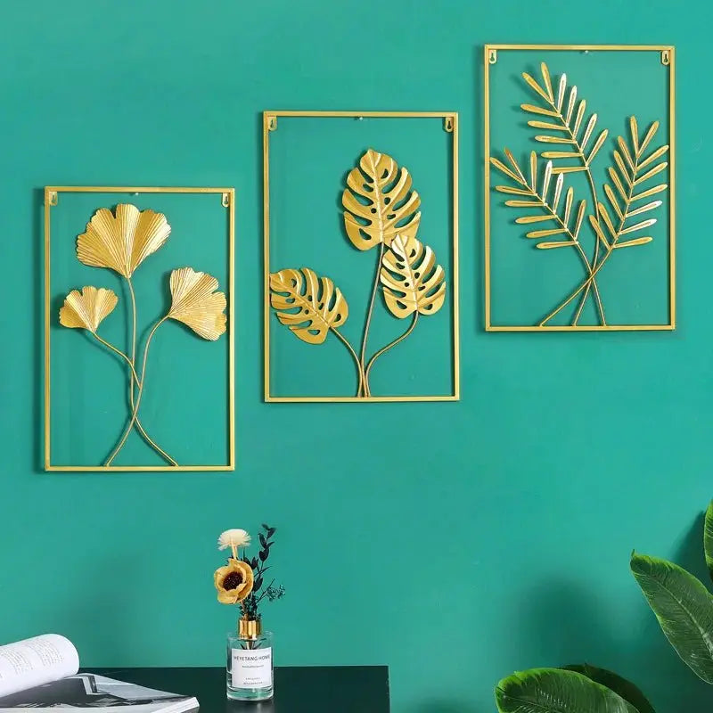 Metal Leaf Wall Hanging Decor – Golden Blue Iron Art - Serenity Factory US