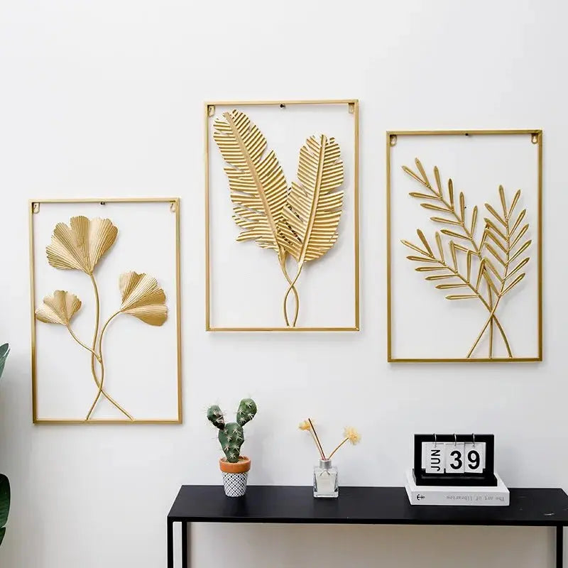 Metal Leaf Wall Hanging Decor – Golden Blue Iron Art - Serenity Factory US