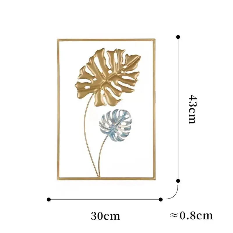 Metal Leaf Wall Hanging Decor – Golden Blue Iron Art - Serenity Factory US