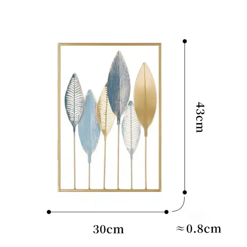 Metal Leaf Wall Hanging Decor – Golden Blue Iron Art - Serenity Factory US