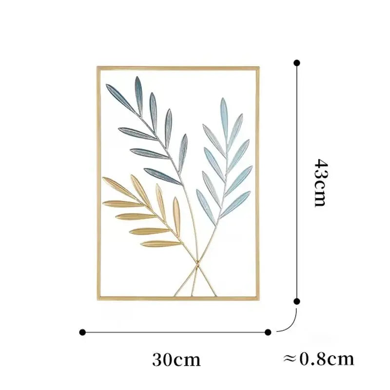 Metal Leaf Wall Hanging Decor – Golden Blue Iron Art - Serenity Factory US