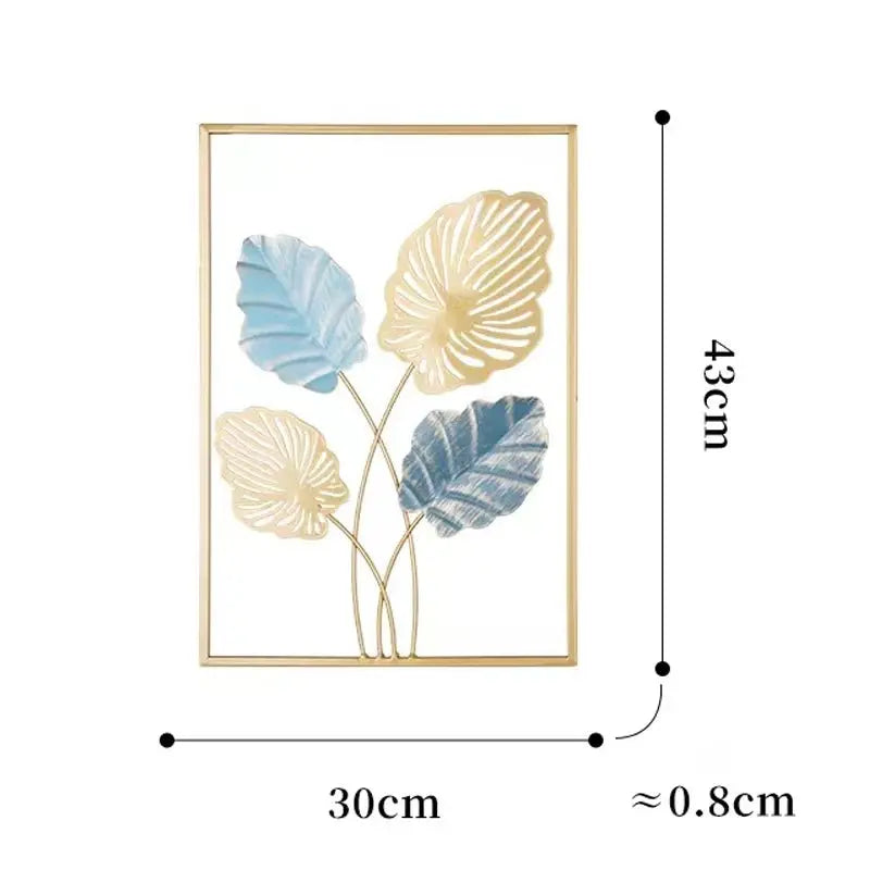 Metal Leaf Wall Hanging Decor – Golden Blue Iron Art - Serenity Factory US