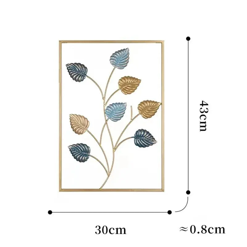 Metal Leaf Wall Hanging Decor – Golden Blue Iron Art - Serenity Factory US