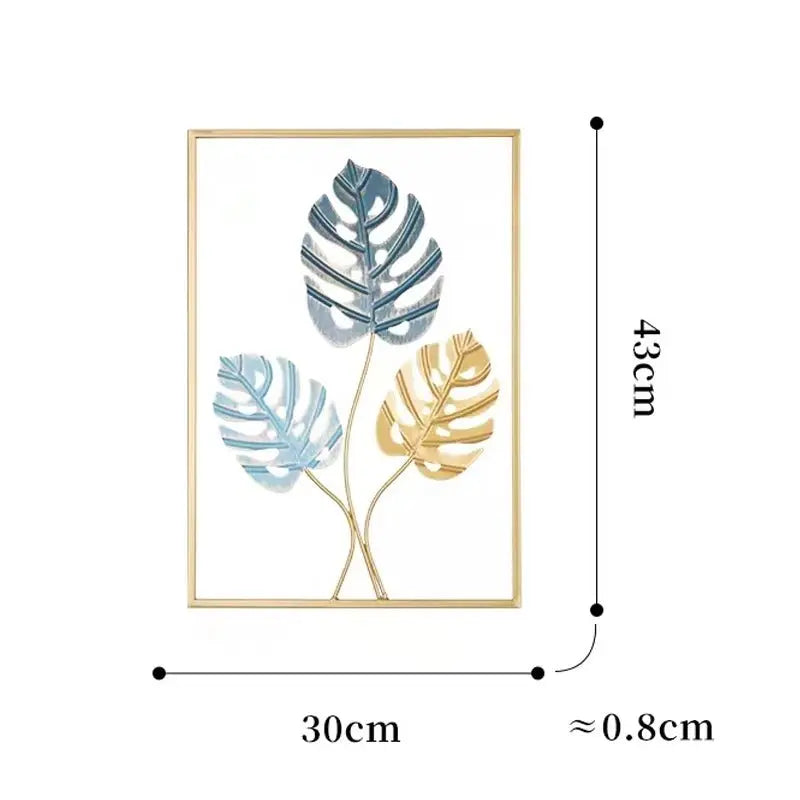 Metal Leaf Wall Hanging Decor – Golden Blue Iron Art - Serenity Factory US