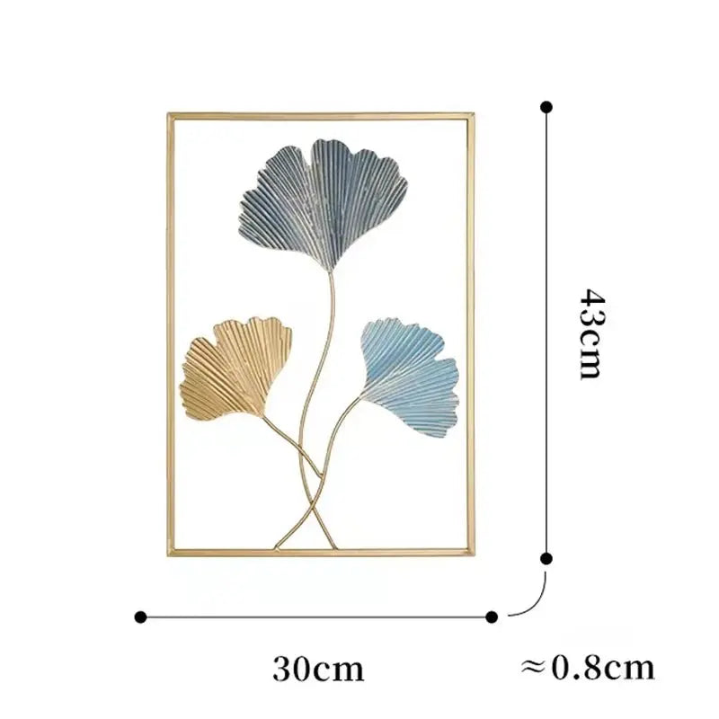Metal Leaf Wall Hanging Decor – Golden Blue Iron Art - Serenity Factory US