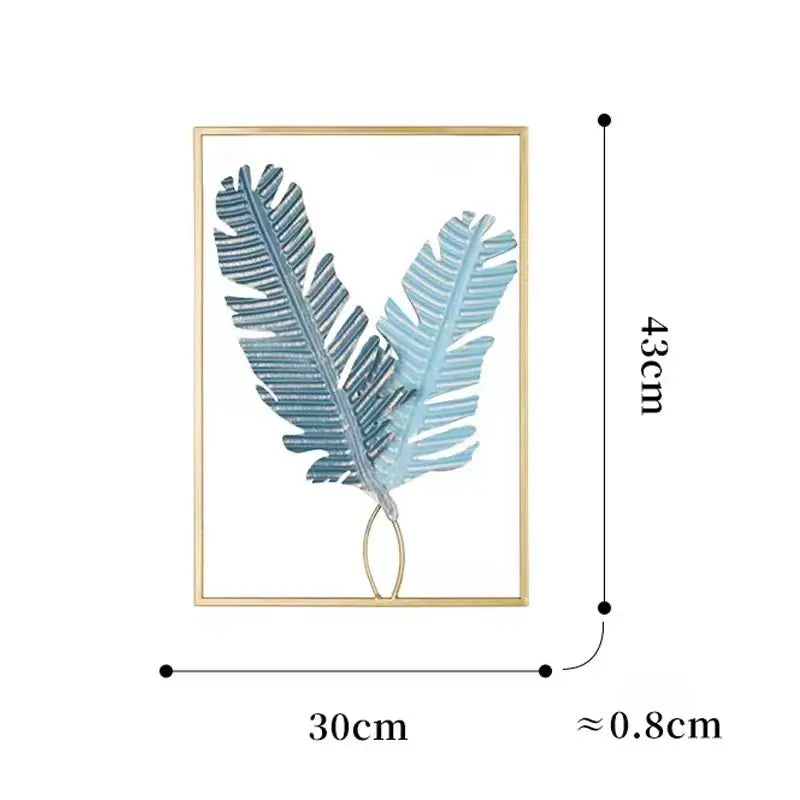 Metal Leaf Wall Hanging Decor – Golden Blue Iron Art - Serenity Factory US