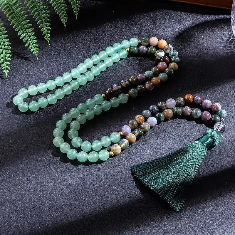 Indian Agate & Green Aventurine Mala. 108 Beads Mala and Bracelet - Serenity Factory US