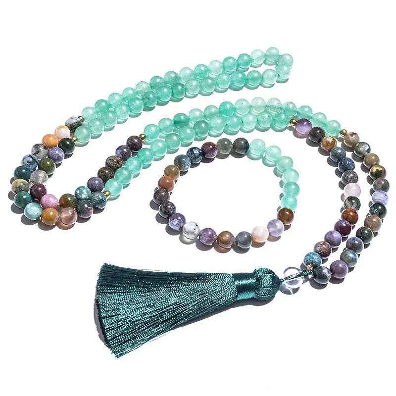 Indian Agate & Green Aventurine Mala. 108 Beads Mala and Bracelet - Serenity Factory US