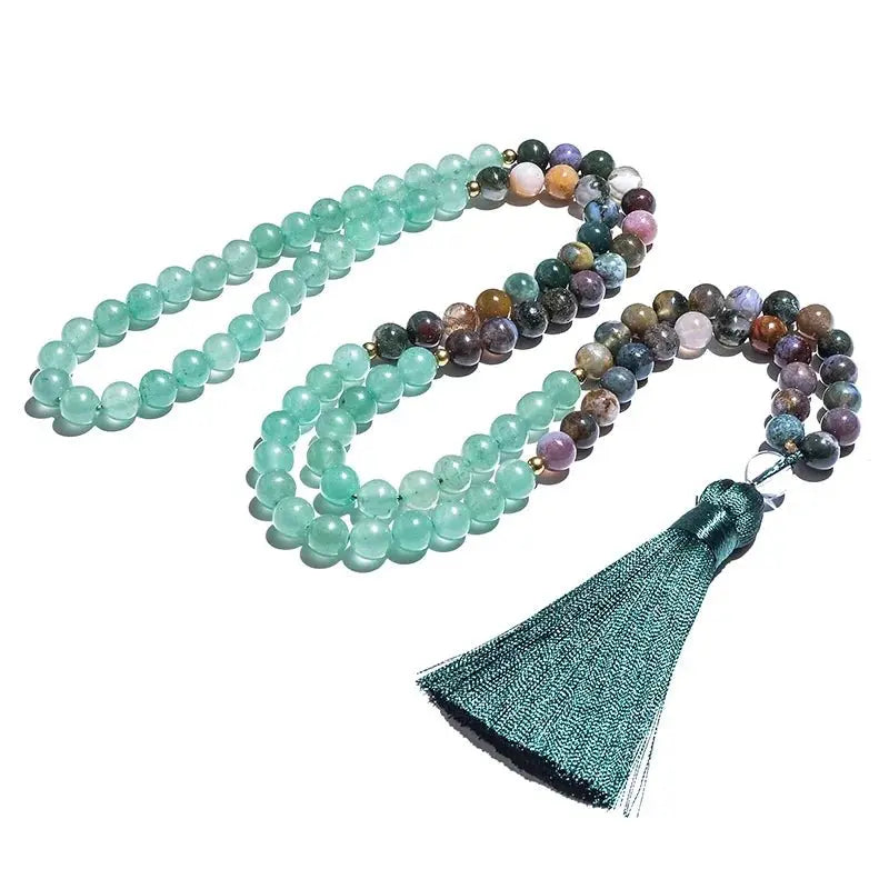 Indian Agate & Green Aventurine Mala. 108 Beads Mala and Bracelet - Serenity Factory US