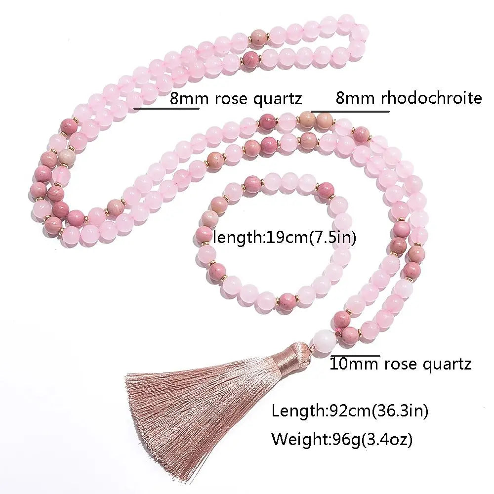 Mala Rose Quartz, Rhodonite ~ 108 Beads for Heart Healing - Serenity Factory