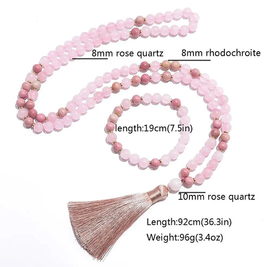 Mala Rose Quartz, Rhodonite ~ 108 Beads for Heart Healing - Serenity Factory