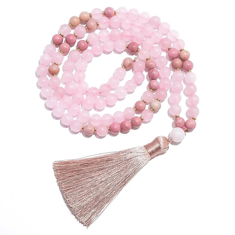 Mala Rose Quartz, Rhodonite ~ 108 Beads for Heart Healing - Serenity Factory