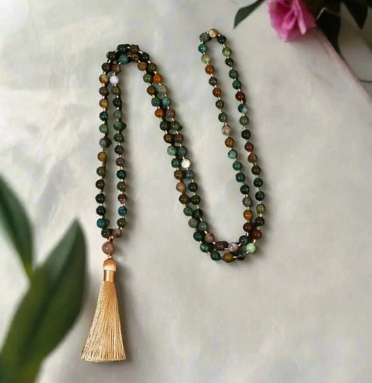 Indian Agate 108 Bead Hand - knotted Mala in 2 sizes. - Serenity Factory