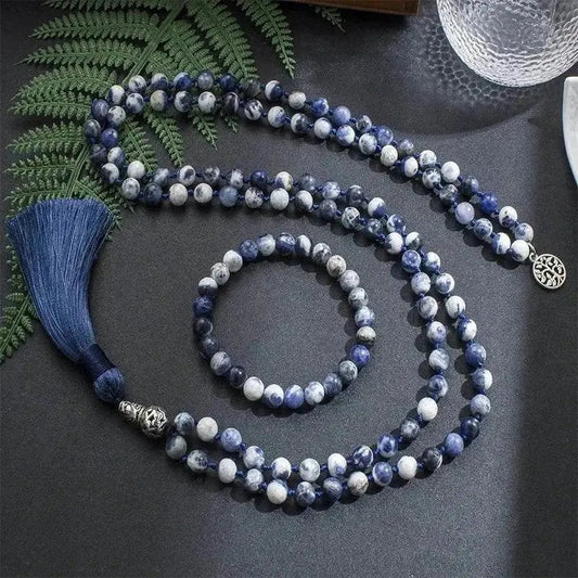 Mala Knotted 108 Blue Sodalite Beads. Mala only or Bracelet Set - Serenevi